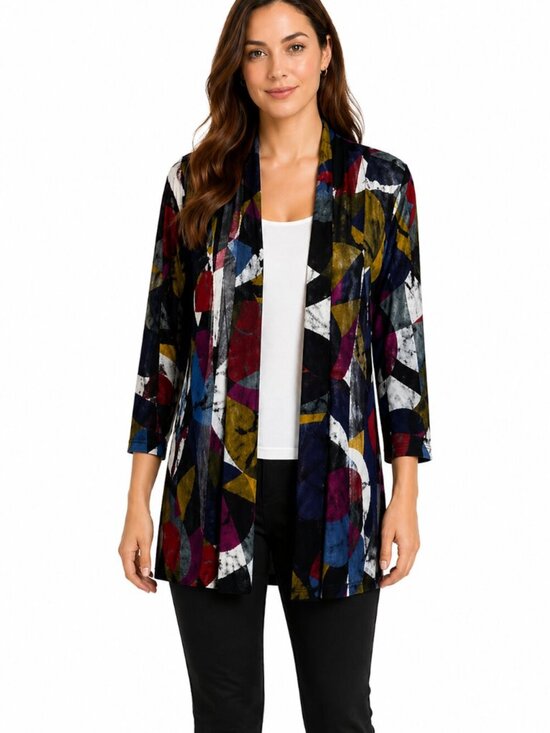 Ali Miles Tops - Ali Miles Cardigan Duster Size Medium Geometric Sheer Open Front Art To Wear